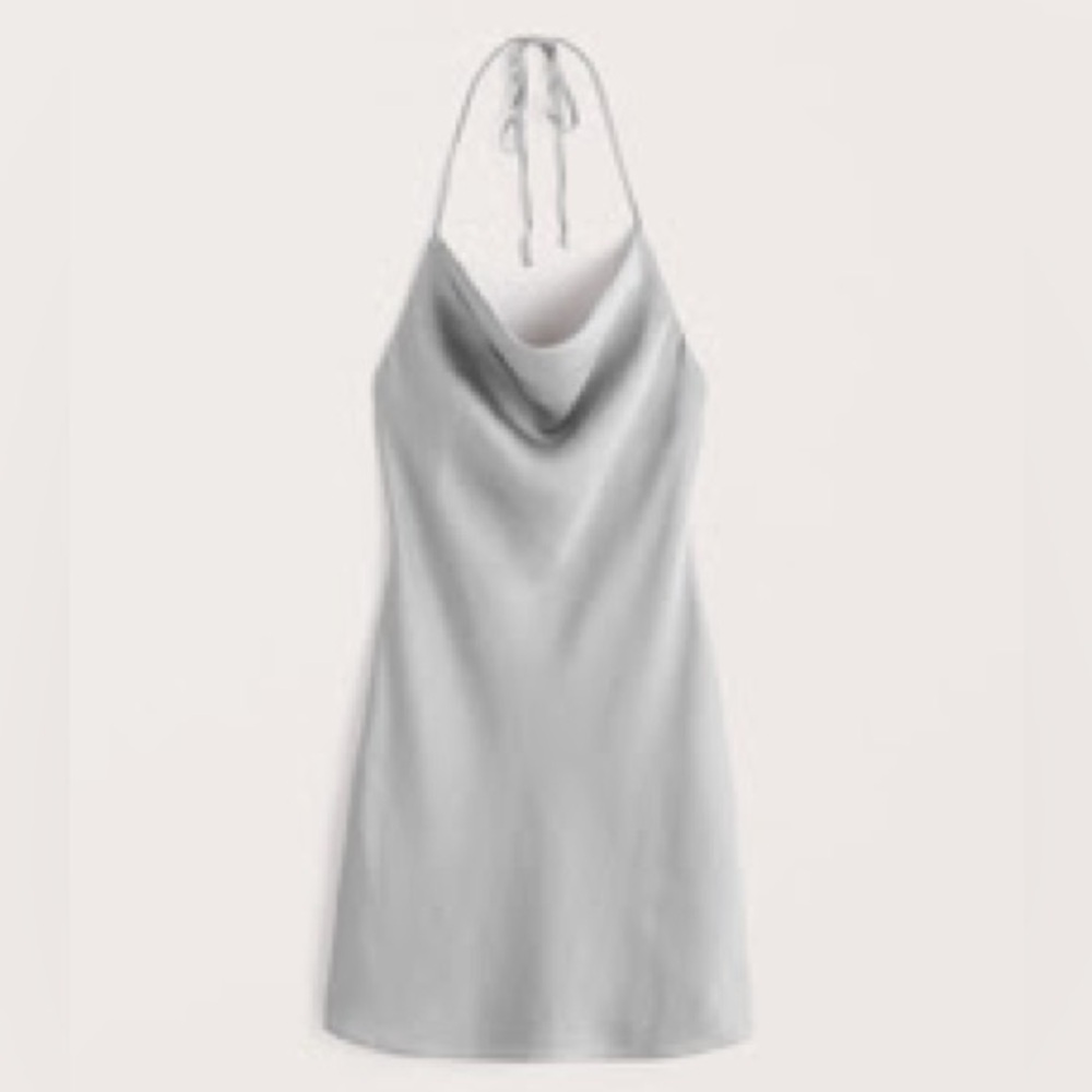 NWOT Abercrombie gray silver satin slip mini dress - small